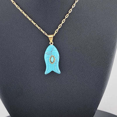 Under the Sea Vibes – Fish-Shaped Turquoise Necklace with Stone