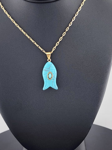 Under the Sea Vibes – Fish-Shaped Turquoise Necklace with Stone