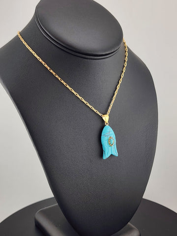 Under the Sea Vibes – Fish-Shaped Turquoise Necklace with Stone