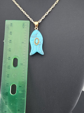 Under the Sea Vibes – Fish-Shaped Turquoise Necklace with Stone