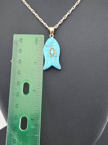 Under the Sea Vibes – Fish-Shaped Turquoise Necklace with Stone