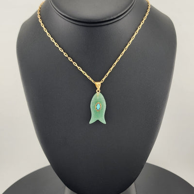 Under the Sea Vibes – Fish-Shaped Green Agate Necklace with Stone