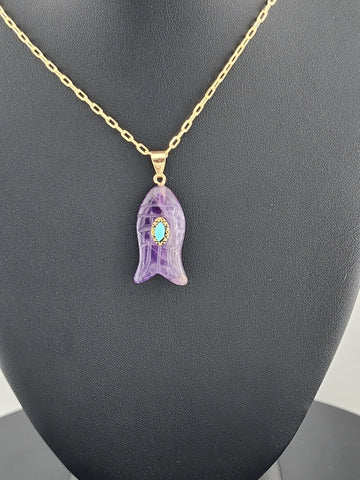 Under the Sea Vibes – Fish-Shaped Purple Agate Necklace with Stone