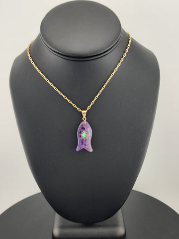 Under the Sea Vibes – Fish-Shaped Purple Agate Necklace with Stone