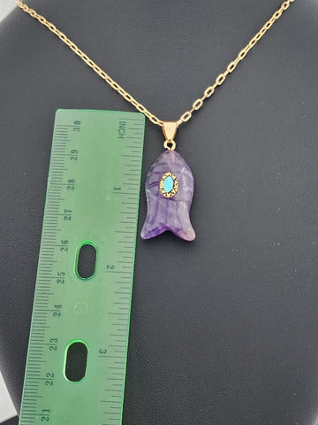 Under the Sea Vibes – Fish-Shaped Purple Agate Necklace with Stone