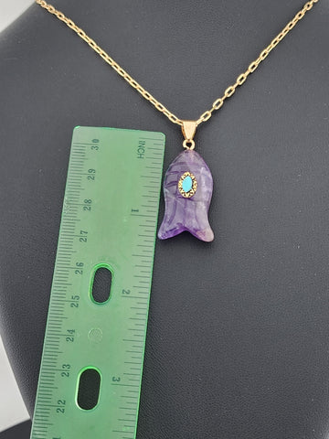 Under the Sea Vibes – Fish-Shaped Purple Agate Necklace with Stone
