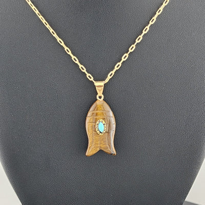 Under the Sea Vibes – Fish-Shaped Eye Of Tiger Necklace with Stone