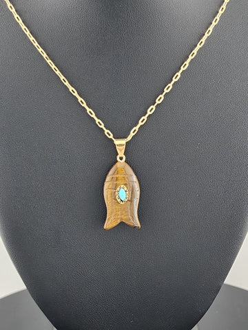 Under the Sea Vibes – Fish-Shaped Eye Of Tiger Necklace with Stone