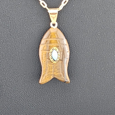 Under the Sea Vibes – Fish-Shaped Eye Of Tiger Necklace with Stone