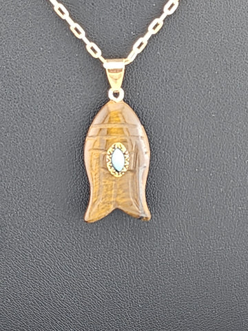 Under the Sea Vibes – Fish-Shaped Eye Of Tiger Necklace with Stone