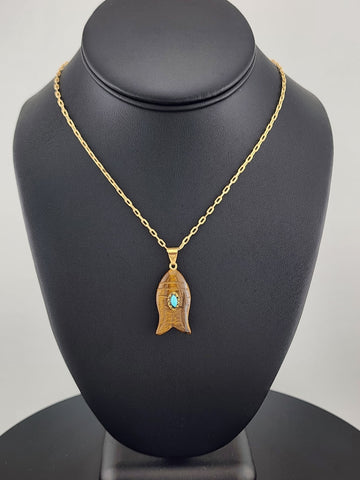 Under the Sea Vibes – Fish-Shaped Eye Of Tiger Necklace with Stone