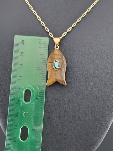 Under the Sea Vibes – Fish-Shaped Eye Of Tiger Necklace with Stone