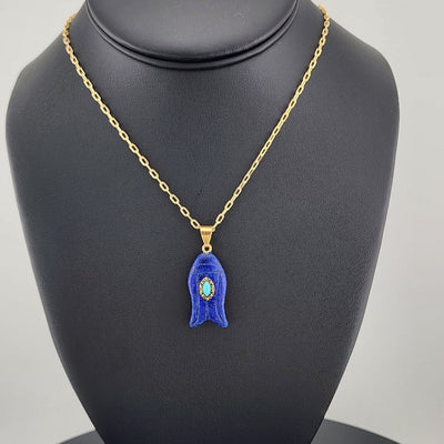 Under the Sea Vibes – Fish-Shaped Blue Agate Necklace with Stone