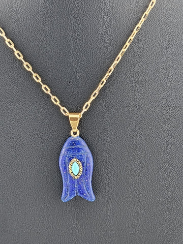 Under the Sea Vibes – Fish-Shaped Blue Agate Necklace with Stone