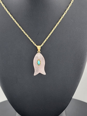 Under the Sea Vibes – Fish-Shaped Pink Agate Necklace with Stone