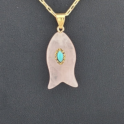 Under the Sea Vibes – Fish-Shaped Pink Agate Necklace with Stone