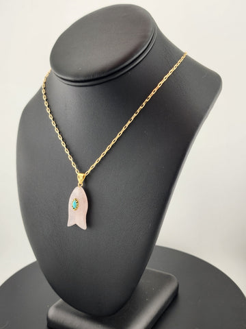 Under the Sea Vibes – Fish-Shaped Pink Agate Necklace with Stone