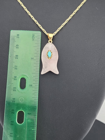 Under the Sea Vibes – Fish-Shaped Pink Agate Necklace with Stone