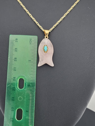 Under the Sea Vibes – Fish-Shaped Pink Agate Necklace with Stone