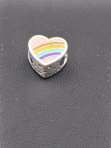 Sterling Silver 925 Heart Charm – Multi-Color Enamel – Brand New