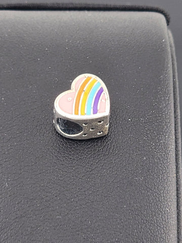 Sterling Silver 925 Heart Charm – Multi-Color Enamel – Brand New