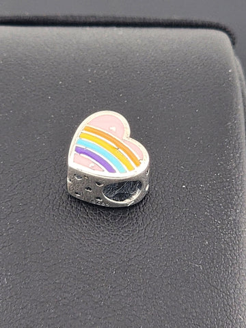 Sterling Silver 925 Heart Charm – Multi-Color Enamel – Brand New