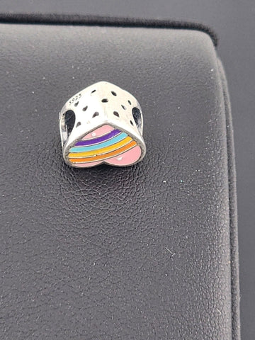 Sterling Silver 925 Heart Charm – Multi-Color Enamel – Brand New