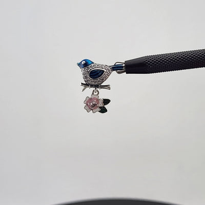 Sterling Silver 925 Charm – Blue Bird with Flower Design – Brand New