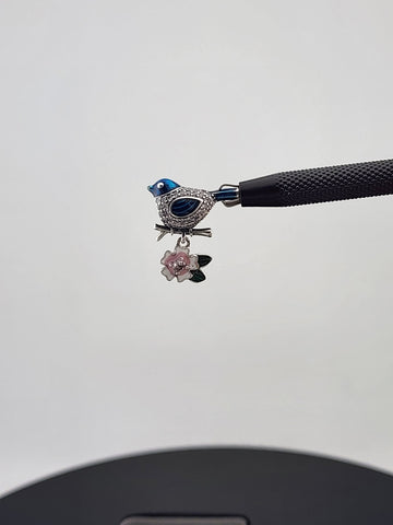 Sterling Silver 925 Charm – Blue Bird with Flower Design – Brand New