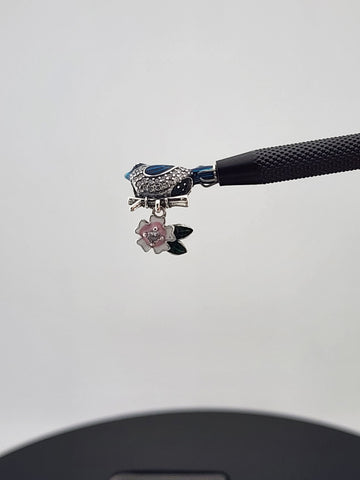Sterling Silver 925 Charm – Blue Bird with Flower Design – Brand New