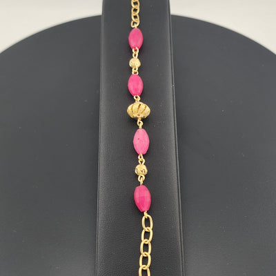 Elegant Brazilian 18K Gold Filled Bracelet with Beautiful Pink Beads