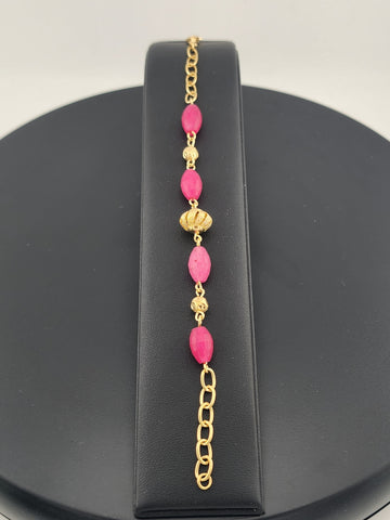 Elegant Brazilian 18K Gold Filled Bracelet with Beautiful Pink Beads