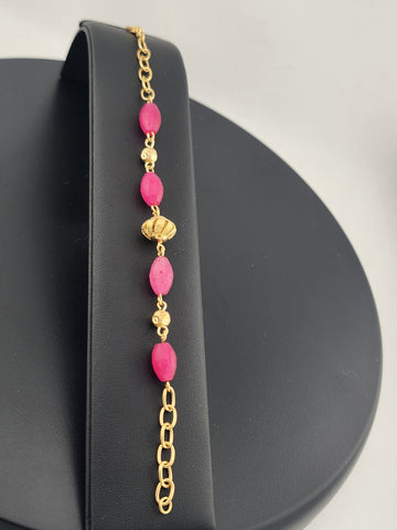 Elegant Brazilian 18K Gold Filled Bracelet with Beautiful Pink Beads