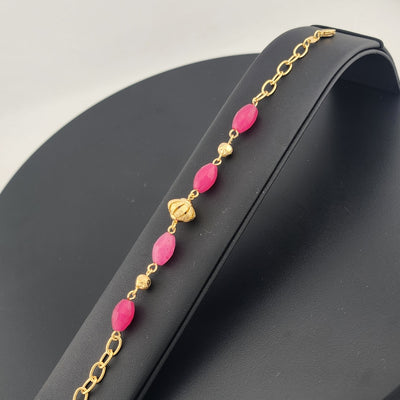 Elegant Brazilian 18K Gold Filled Bracelet with Beautiful Pink Beads