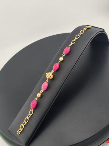 Elegant Brazilian 18K Gold Filled Bracelet with Beautiful Pink Beads