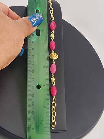 Elegant Brazilian 18K Gold Filled Bracelet with Beautiful Pink Beads