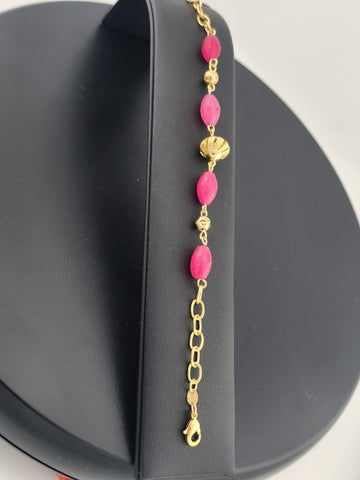 Elegant Brazilian 18K Gold Filled Bracelet with Beautiful Pink Beads