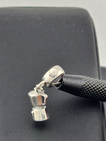 Sterling Silver 925 Coffee Pot Charm | Espresso Maker Pendant | Silver Barista Jewelry Gift