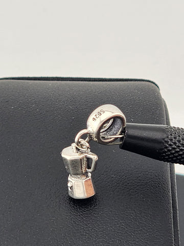 Sterling Silver 925 Coffee Pot Charm | Espresso Maker Pendant | Silver Barista Jewelry Gift