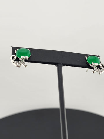 Whimsical Cat Earrings in Brass with Jade Highlights