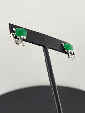 Whimsical Cat Earrings in Brass with Jade Highlights