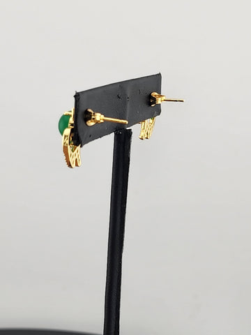 Whimsical Cat Earrings in Brass with Jade Highlights