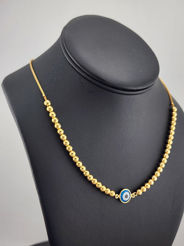 Brand New 18K Gold-Filled Baby Blue Evil Eye Protection Necklace