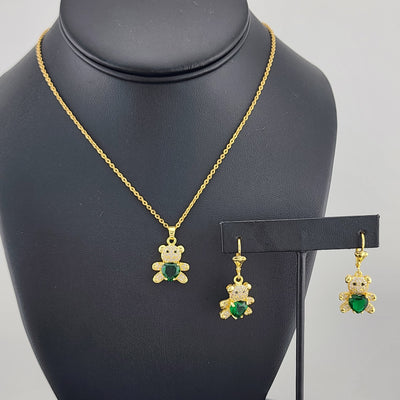 Charming Bear 2-Piece Set – Gold-Plated Necklace & Earrings
