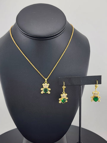 Charming Bear 2-Piece Set – Gold-Plated Necklace & Earrings
