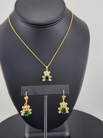 Charming Bear 2-Piece Set – Gold-Plated Necklace & Earrings