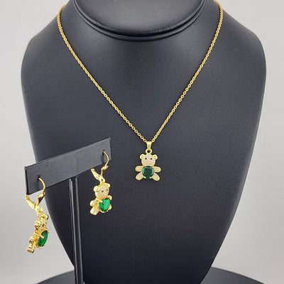 Charming Bear 2-Piece Set – Gold-Plated Necklace & Earrings