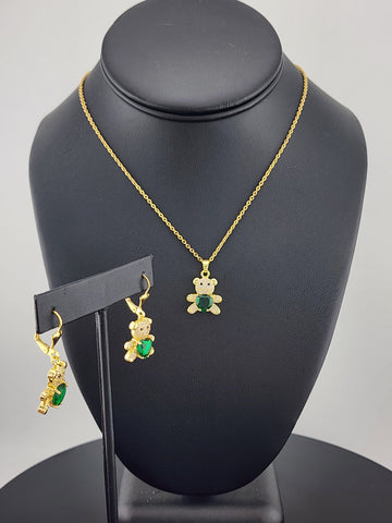 Charming Bear 2-Piece Set – Gold-Plated Necklace & Earrings
