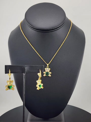 Charming Bear 2-Piece Set – Gold-Plated Necklace & Earrings