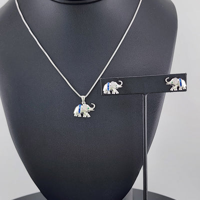 Charming Sterling Silver 925 Elephant Necklace & Earrings Set – 2PC